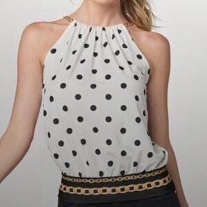 Venus Black & White Polka Dot Chain Detail Top